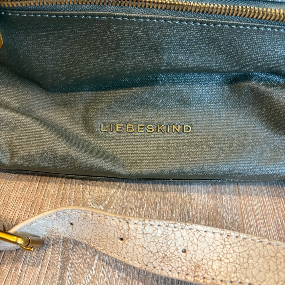Liebeskind Berlin Two-Tone Canvas and Crackle Leather Trapeze Satchel Bag - Picture 2 of 8
